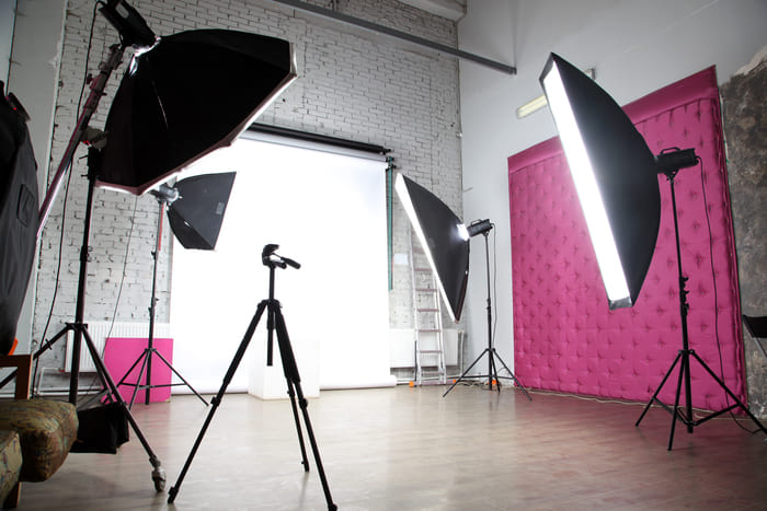 an expensive studio setup with multiple flashes